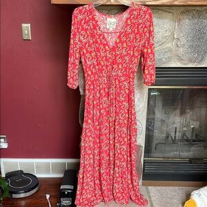 Sundat Mi Amor Floral Red Maxi Dress